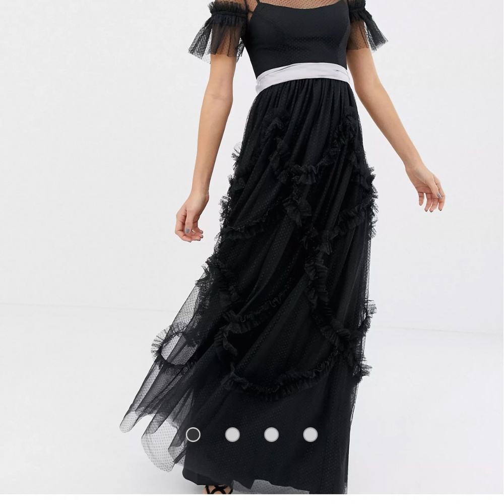 Needle and Thread Tulle Maxi Gown Black Shirred Detail UK Size 12